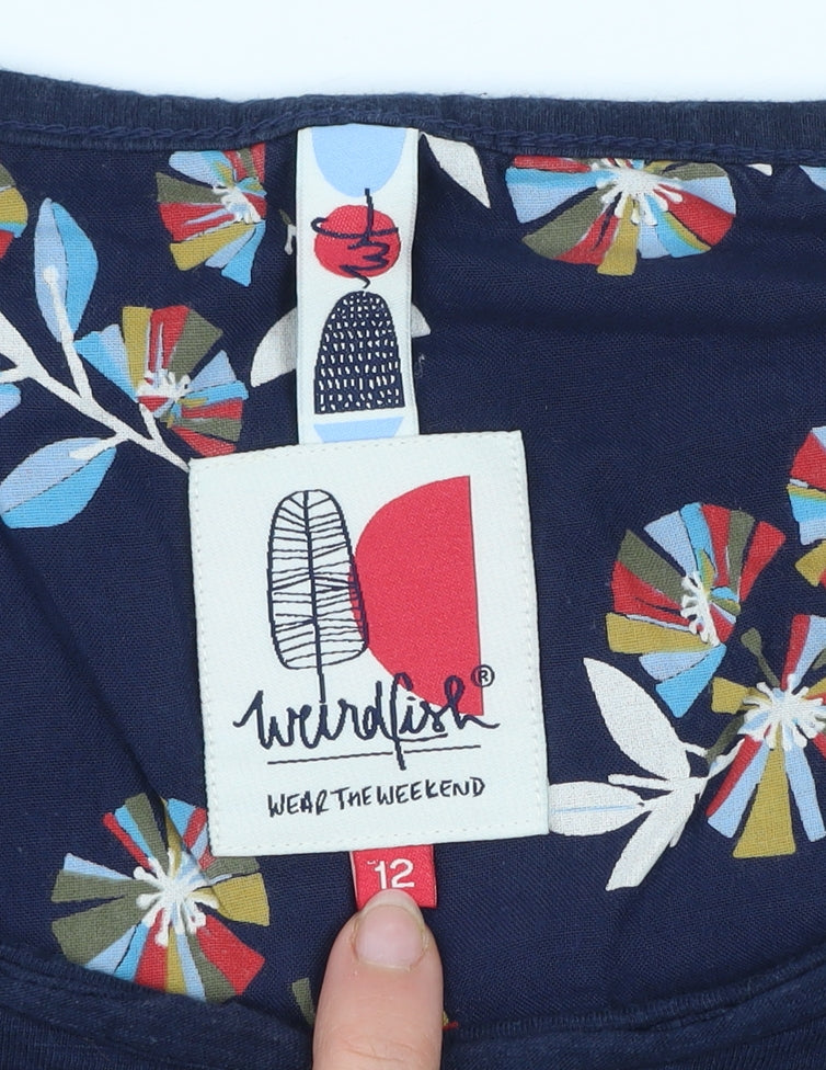 Womens UK Size 12 Weird Fish Blue Tunic Blouse