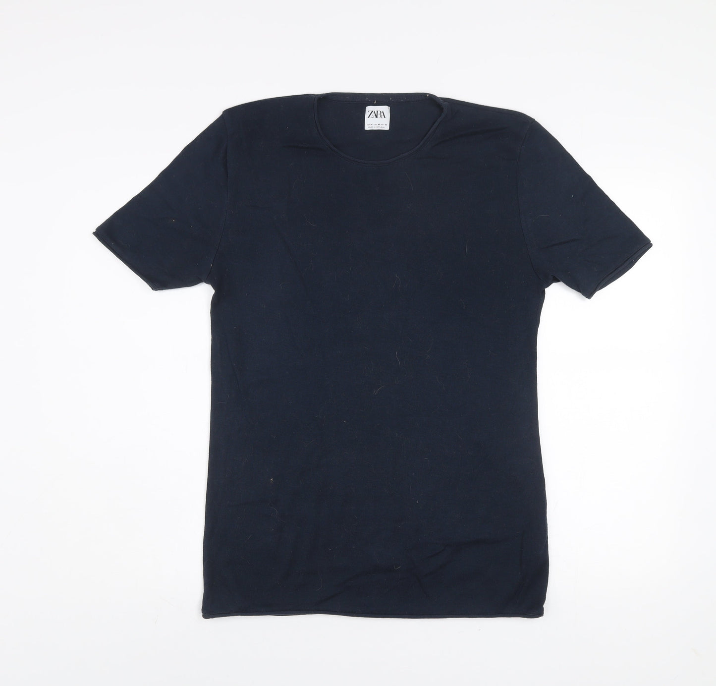 Zara Men's Blue Crew Neck Short Sleeve Cotton T-Shirt Size M