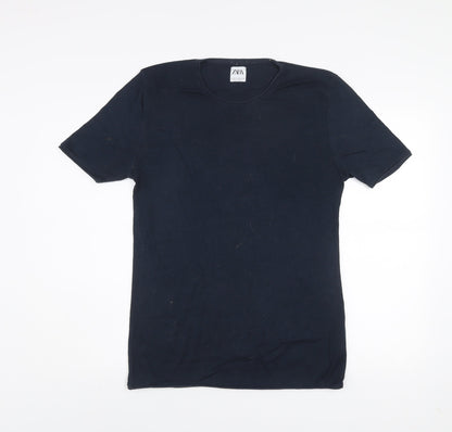 Zara Men's Blue Crew Neck Short Sleeve Cotton T-Shirt Size M