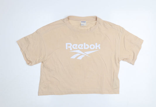 Womens UK Size S Reebok Beige Cropped T-Shirt