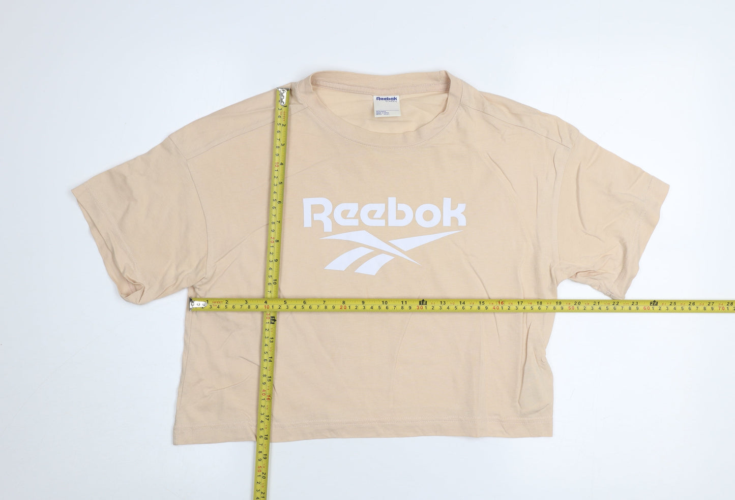 Womens UK Size S Reebok Beige Cropped T-Shirt