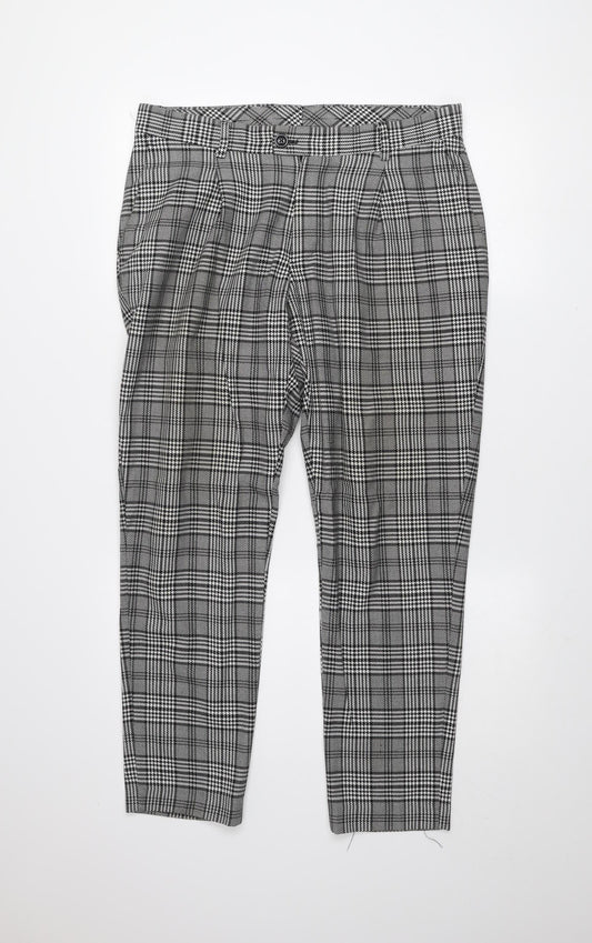 ZARA Men's Grey Check Pleated Trousers Size 31 Regular Fit Tweed Style