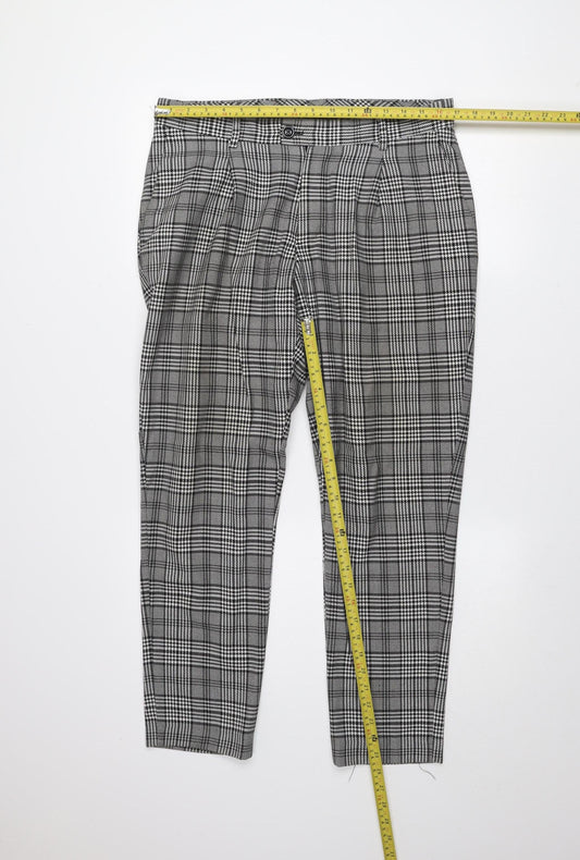 ZARA Men's Grey Check Pleated Trousers Size 31 Regular Fit Tweed Style