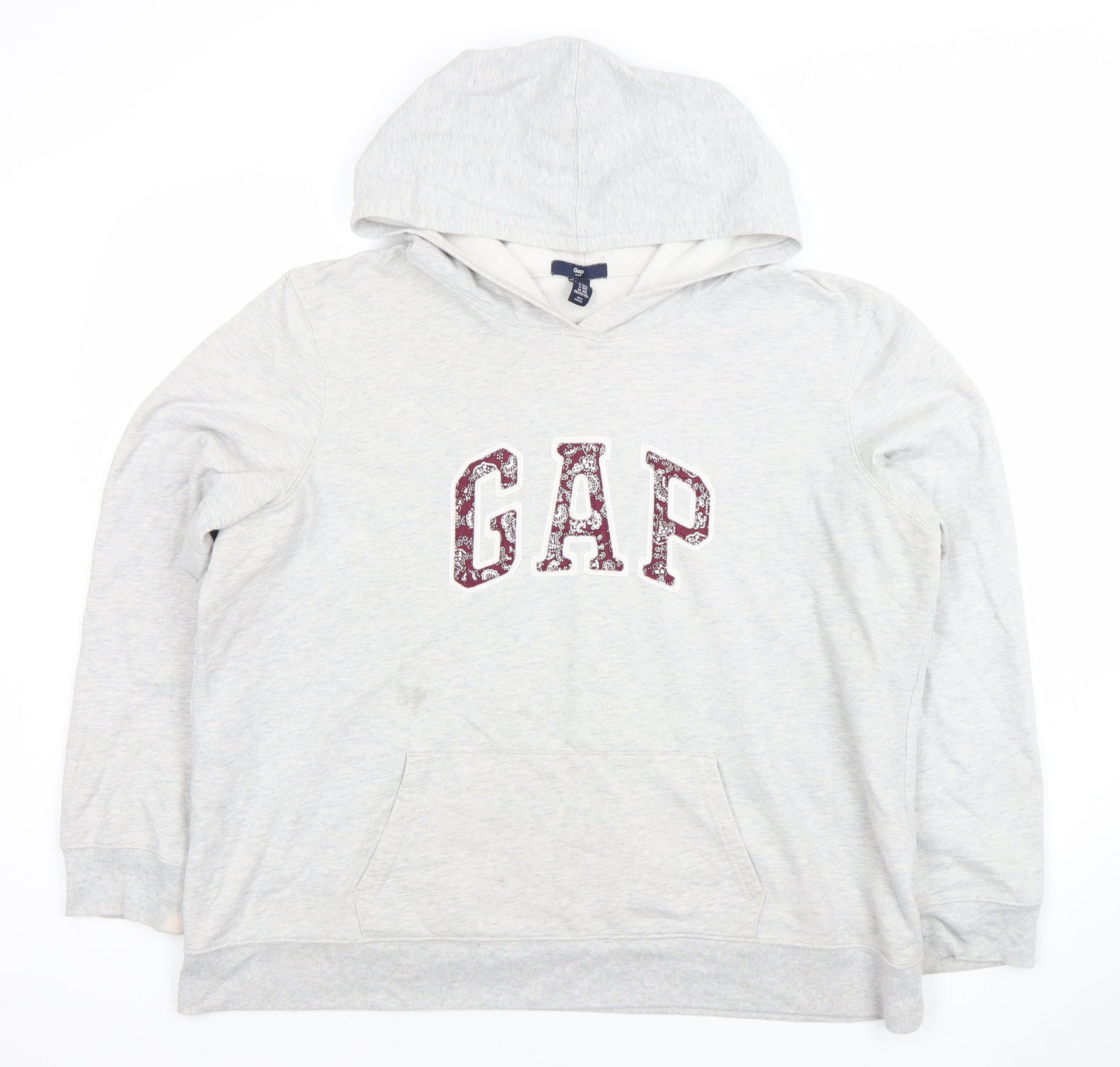 GAP Women Grey XXL Pullover Hoodie Cotton Logo Embroidered Sweatshirt