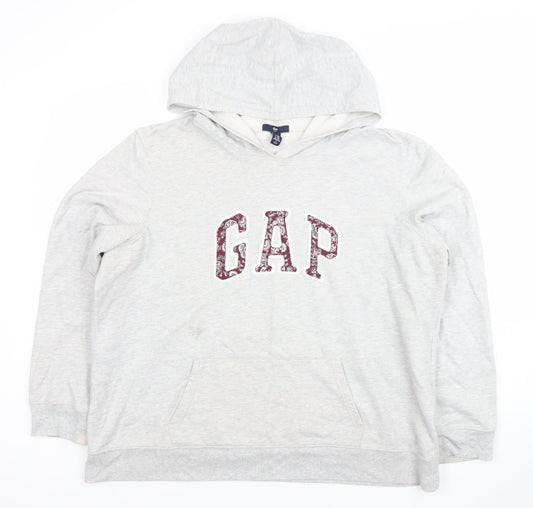GAP Women Grey XXL Pullover Hoodie Cotton Logo Embroidered Sweatshirt