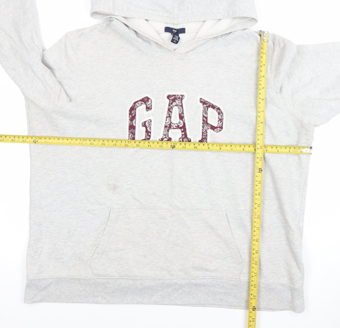 GAP Women Grey XXL Pullover Hoodie Cotton Logo Embroidered Sweatshirt