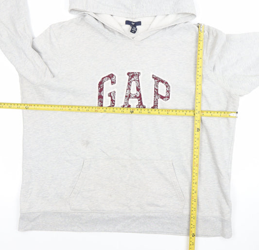 GAP Women Grey XXL Pullover Hoodie Cotton Logo Embroidered Sweatshirt