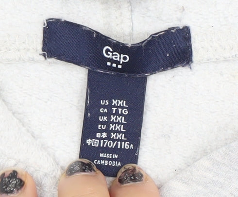 GAP Women Grey XXL Pullover Hoodie Cotton Logo Embroidered Sweatshirt