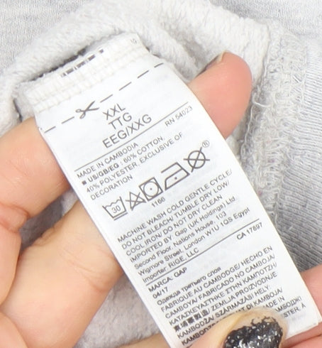 GAP Women Grey XXL Pullover Hoodie Cotton Logo Embroidered Sweatshirt