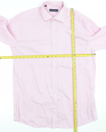 André Men’s Pink Striped Cotton Long Sleeve Button-Up Shirt Size 16 Regular