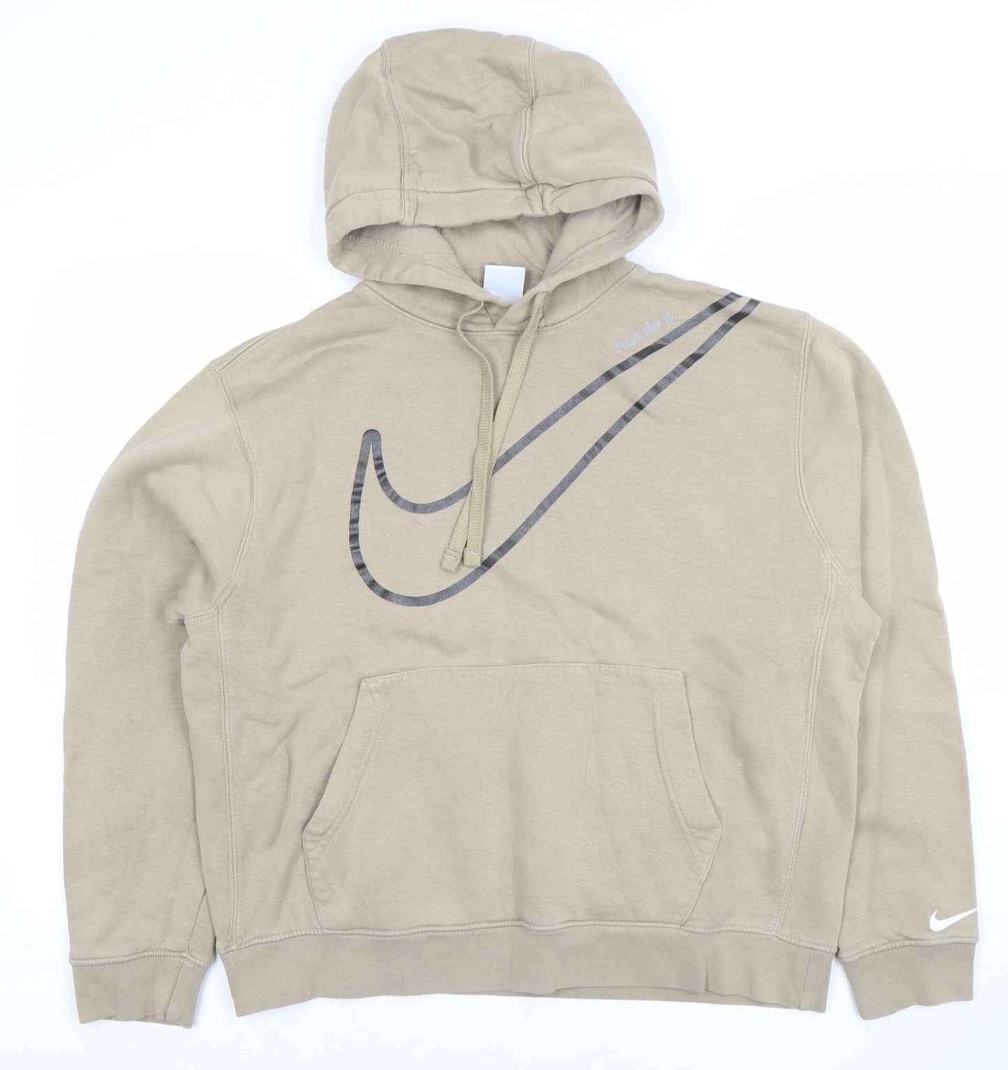 Nike Womens Beige Pullover Hoodie M Logo Print Cotton Blend