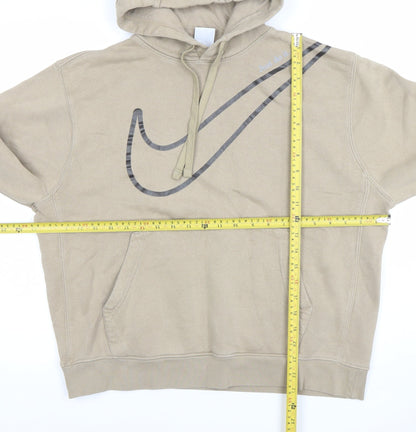 Nike Womens Beige Pullover Hoodie M Logo Print Cotton Blend