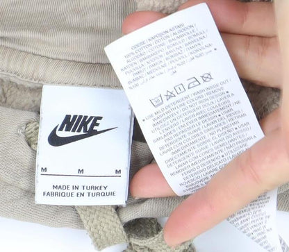Nike Womens Beige Pullover Hoodie M Logo Print Cotton Blend