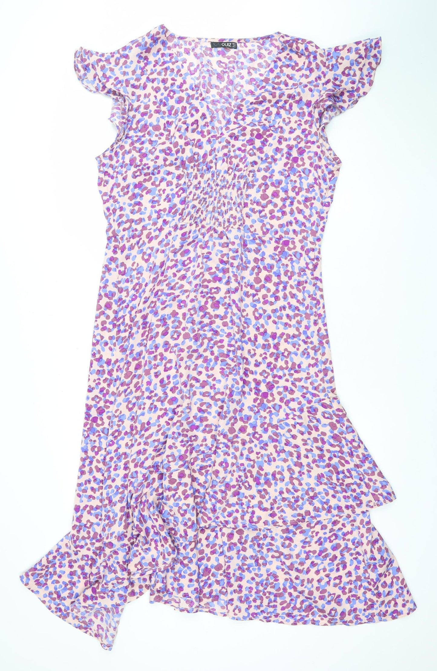 Quiz Women’s Multicoloured Animal Print Ruffle Midi Dress Size 16