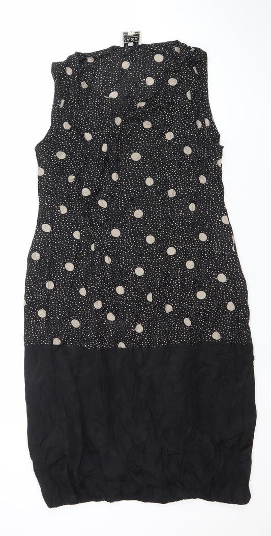 Masai Women’s Black Polka Dot Sleeveless Midi A-Line Dress Size S