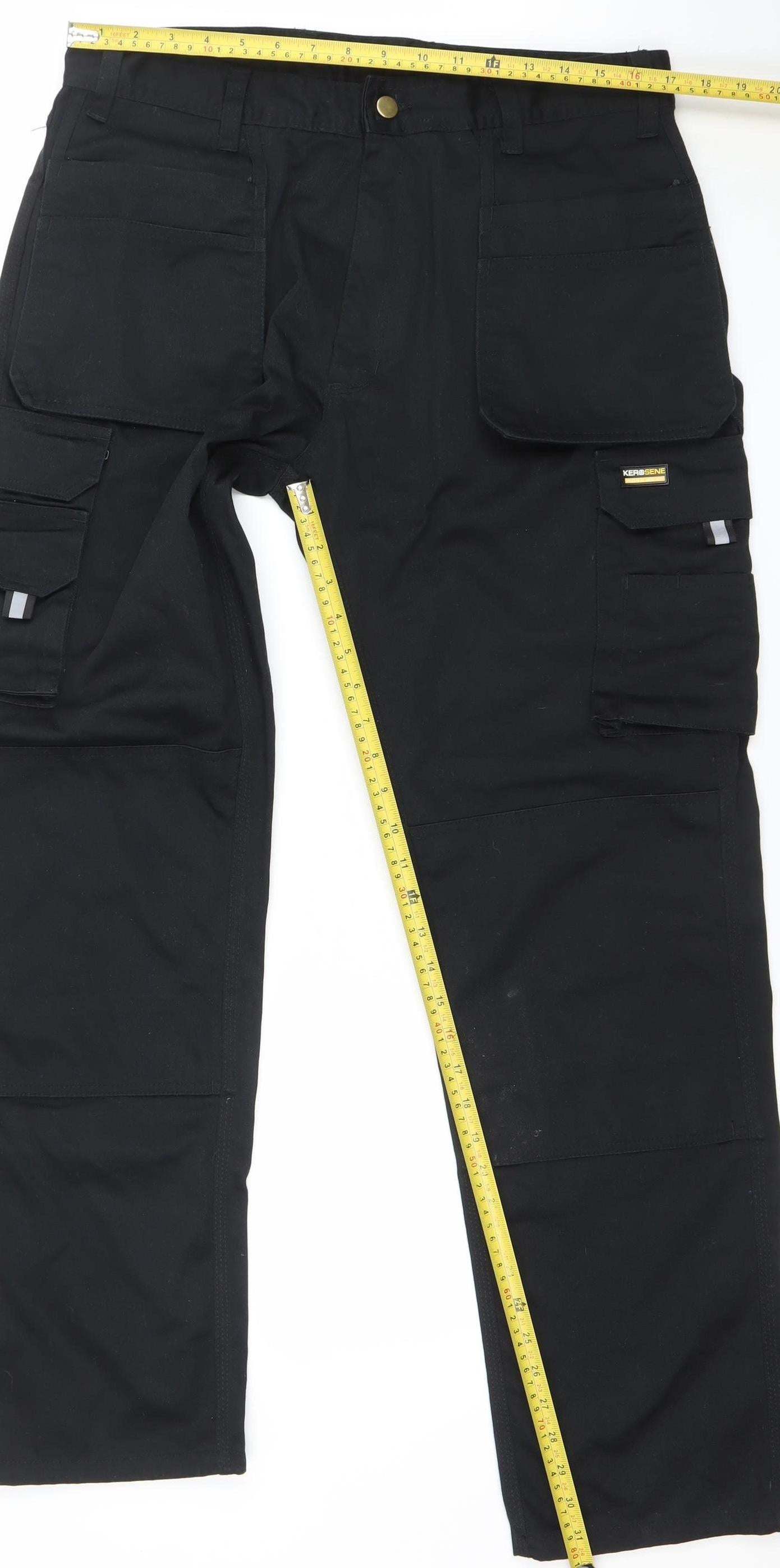 Kerosene Workwear Men's Black Cargo Trousers 34x32.5 Regular Fit