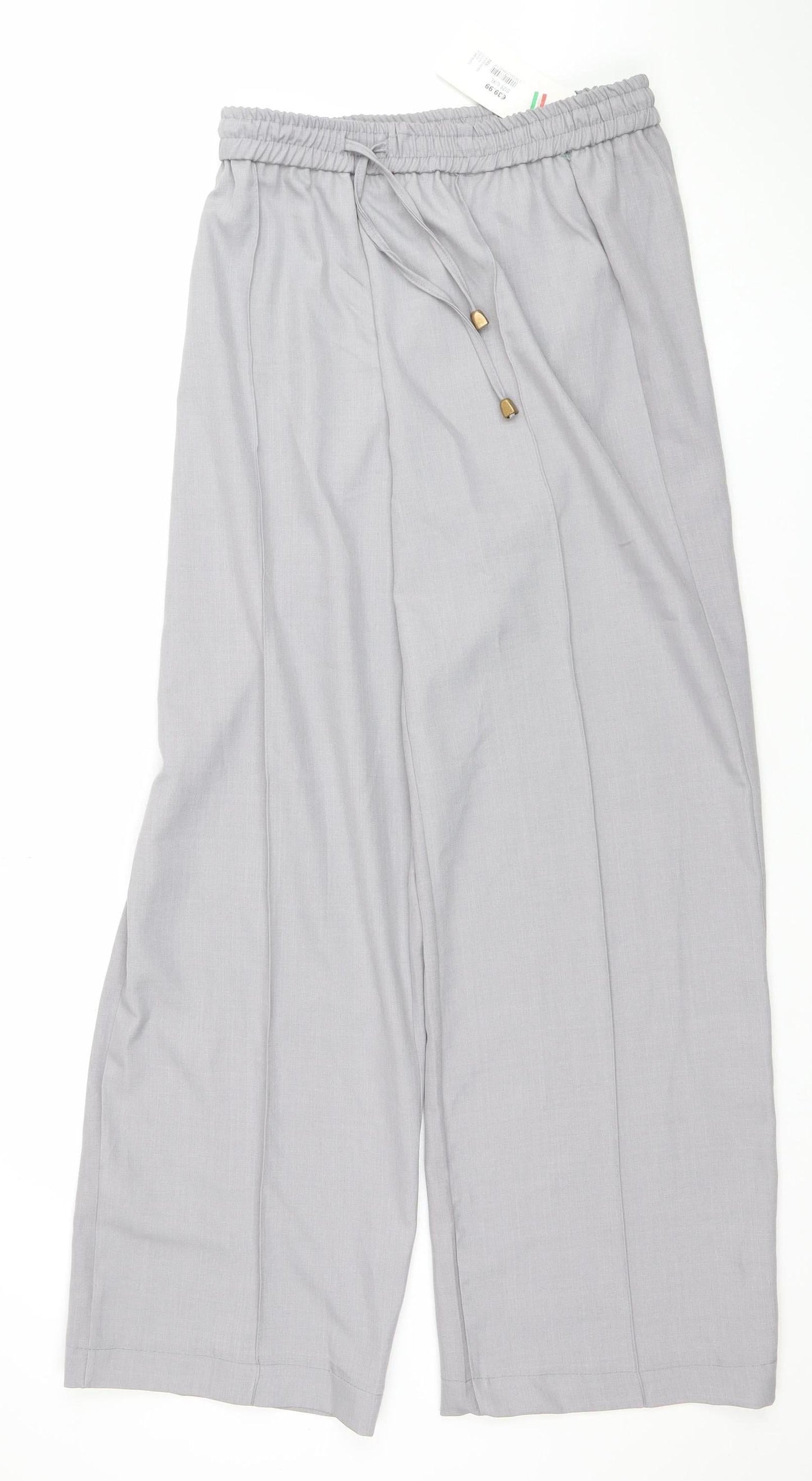 Womens UK Size L Zapara Relaxed Fit Wide-Leg Grey Trousers