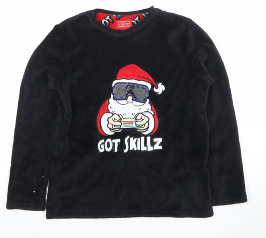 Primark Boys Black Fleece Santa 'Got Skillz' Long Sleeve Pyjama Top 13-14 Years