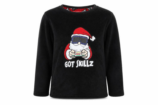 Primark Boys Black Fleece Santa 'Got Skillz' Long Sleeve Pyjama Top 13-14 Years