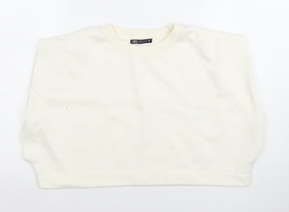 Womens UK Size S Zara Ivory Cropped T-Shirt