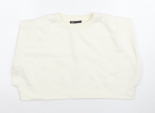 Womens UK Size S Zara Ivory Cropped T-Shirt