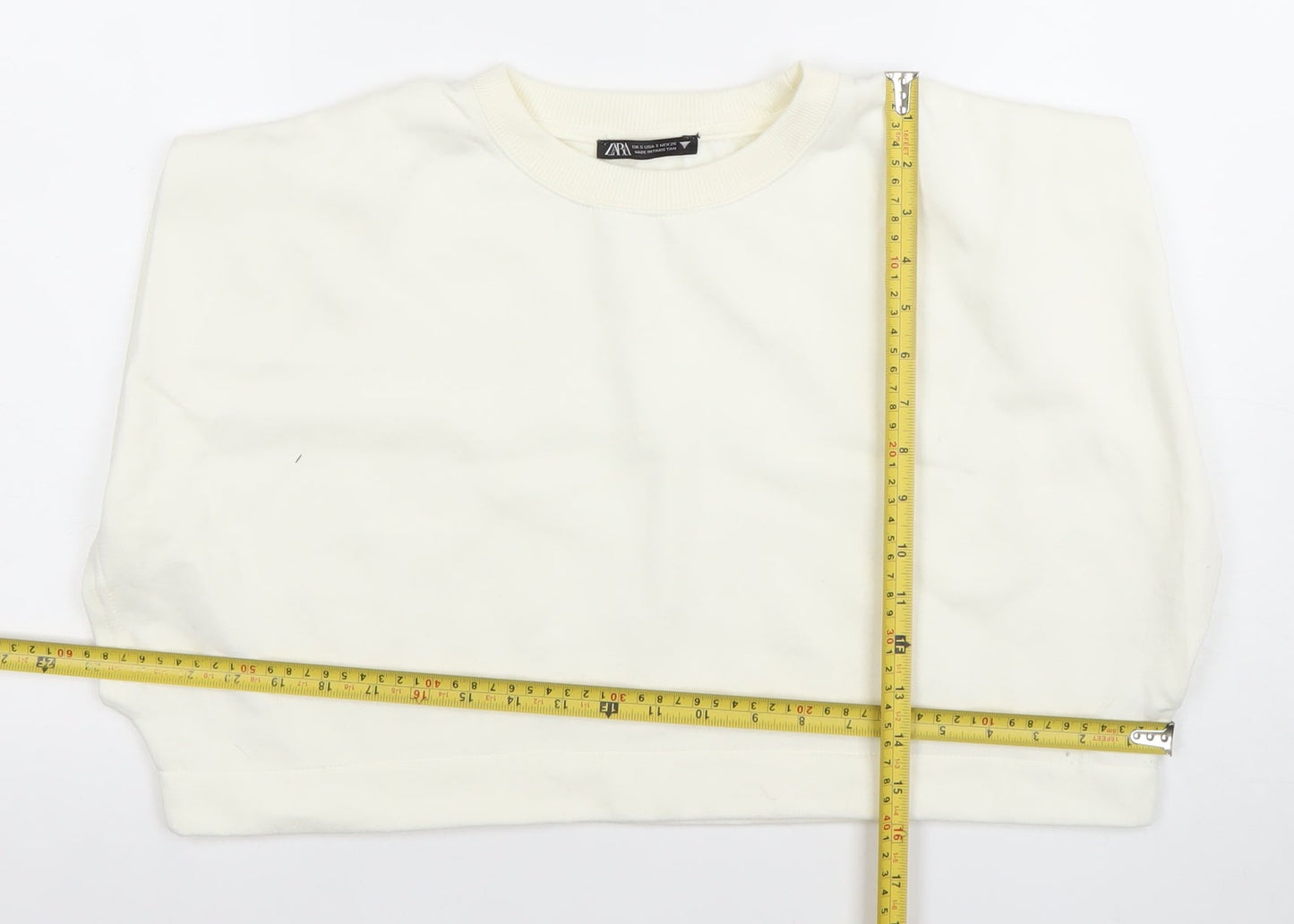 Womens UK Size S Zara Ivory Cropped T-Shirt