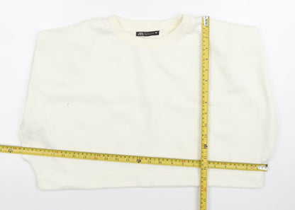 Womens UK Size S Zara Ivory Cropped T-Shirt