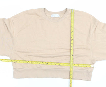Bershka Women Beige Crop Pullover Sweatshirt Size 6 Crew Neck