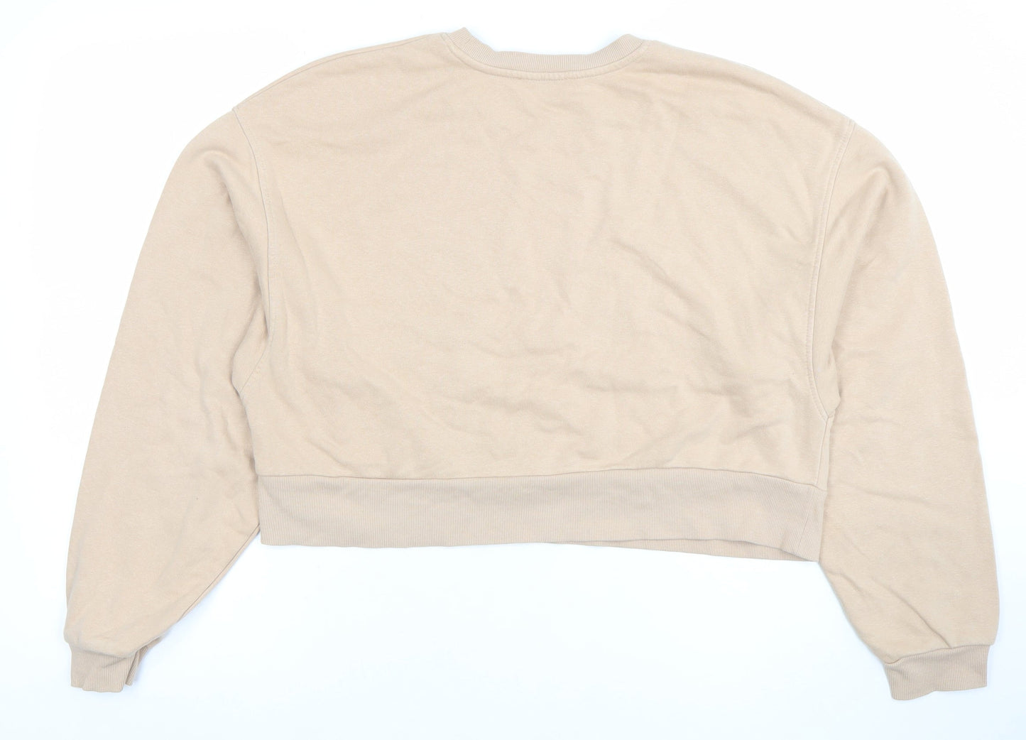 Bershka Women Beige Crop Pullover Sweatshirt Size 6 Crew Neck