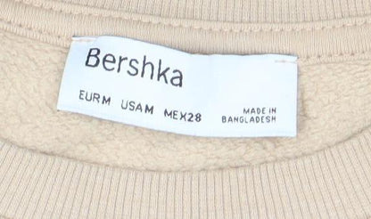 Bershka Women Beige Crop Pullover Sweatshirt Size 6 Crew Neck