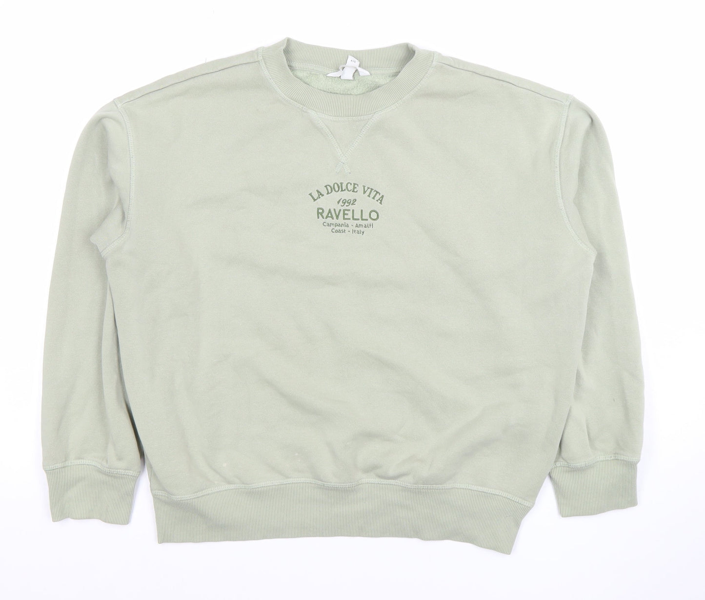 H&M Womens Green Cotton Blend Ravello Crew Neck Sweatshirt Size M