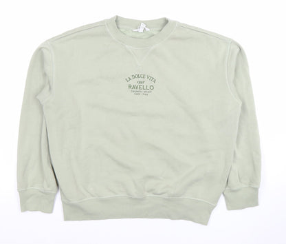 H&M Womens Green Cotton Blend Ravello Crew Neck Sweatshirt Size M