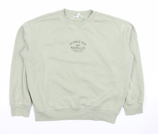 H&M Womens Green Cotton Blend Ravello Crew Neck Sweatshirt Size M