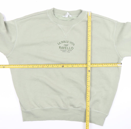 H&M Womens Green Cotton Blend Ravello Crew Neck Sweatshirt Size M