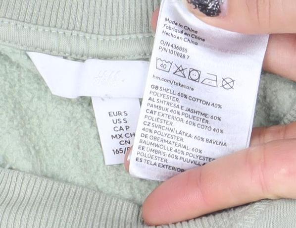 H&M Womens Green Cotton Blend Ravello Crew Neck Sweatshirt Size M