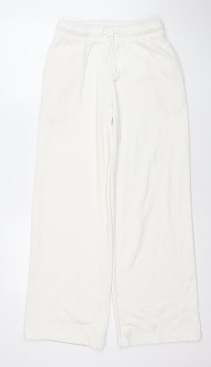 Womens UK Size XS Stradivarius Relaxed Fit Sweatpants White Trousers