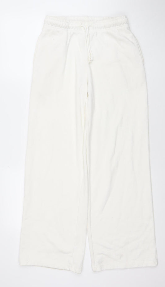 Womens UK Size XS Stradivarius Relaxed Fit Sweatpants White Trousers