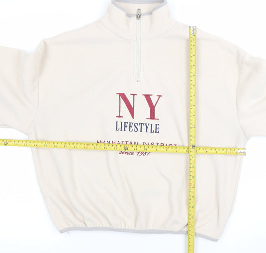 Bershka Women Beige 1/4 Zip Pullover Sweatshirt NY Lifestyle M