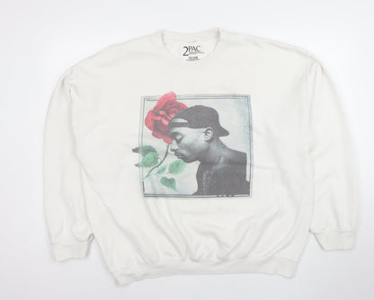 2PAC Men's White Medium Pullover Graphic Sweatshirt