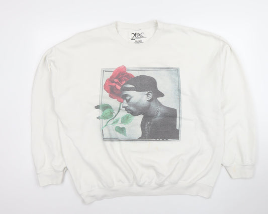 2PAC Men's White Medium Pullover Graphic Sweatshirt
