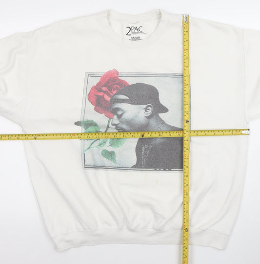2PAC Men's White Medium Pullover Graphic Sweatshirt