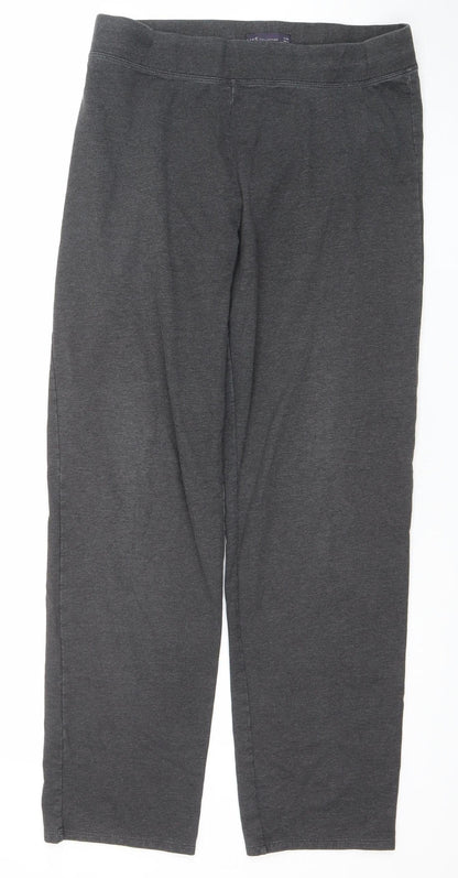 Marks and Spencer Women Black Cotton Blend Straight Leg Activewear Trousers Size 14