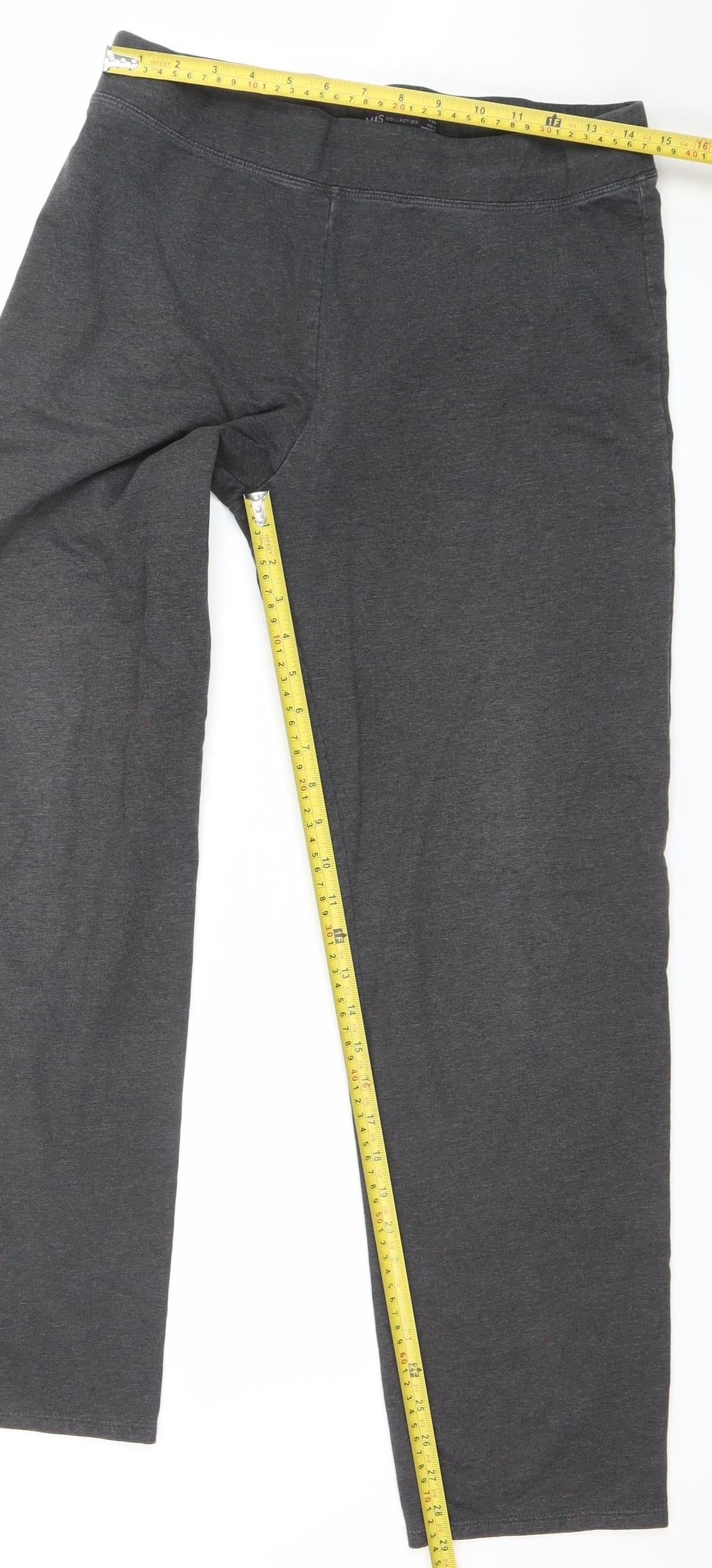 Marks and Spencer Women Black Cotton Blend Straight Leg Activewear Trousers Size 14