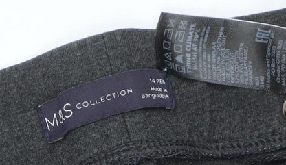 Marks and Spencer Women Black Cotton Blend Straight Leg Activewear Trousers Size 14
