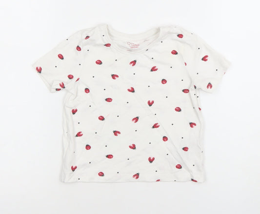 Primark Girls White Ladybird Print Cotton T-Shirt 3-4 Years