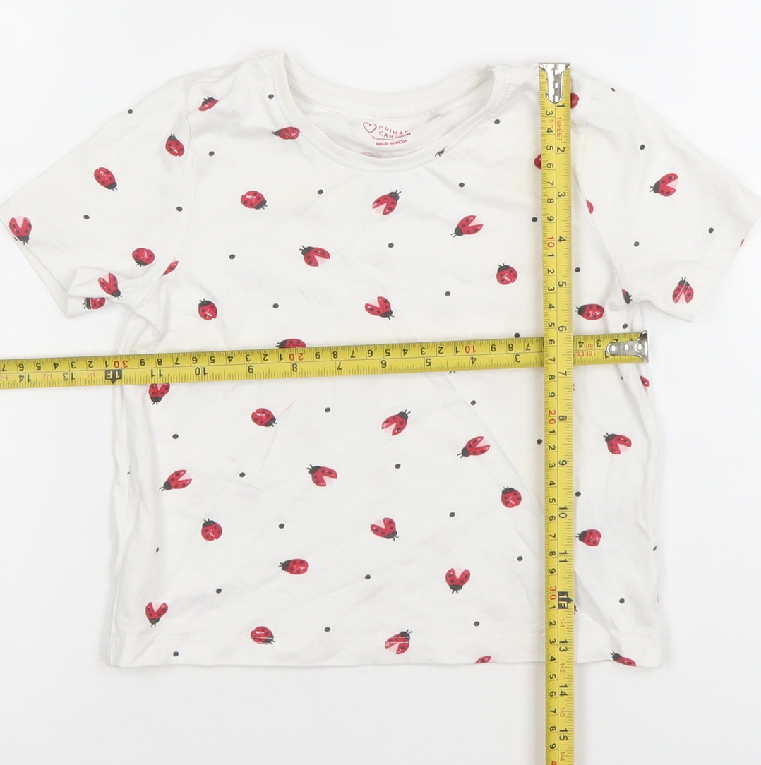 Primark Girls White Ladybird Print Cotton T-Shirt 3-4 Years