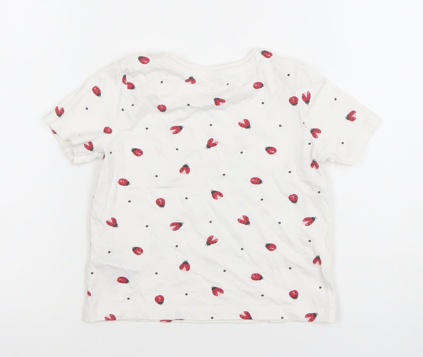 Primark Girls White Ladybird Print Cotton T-Shirt 3-4 Years