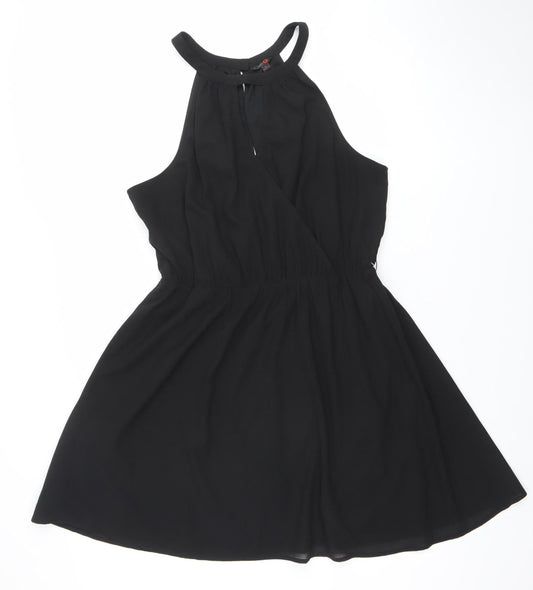 GUESS Women's Black Halter A-Line Chiffon Short Dress Size L