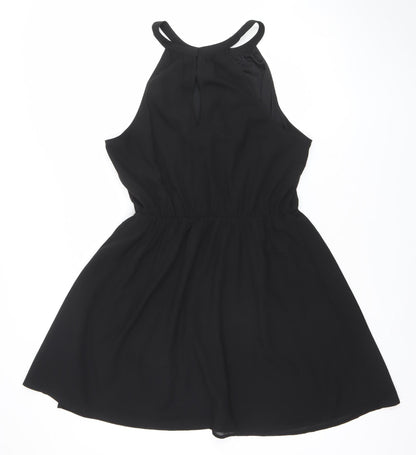 GUESS Women's Black Halter A-Line Chiffon Short Dress Size L