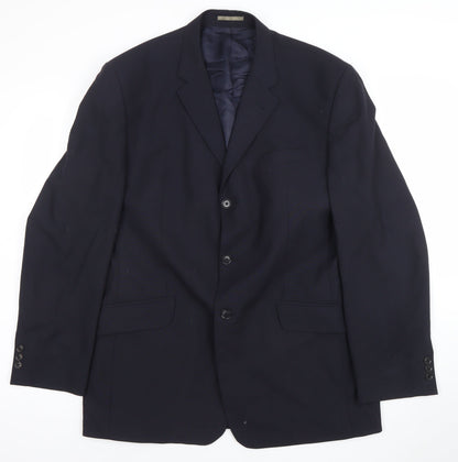 Next Men's Blue Wool Blend 42R Regular Fit 3-Button Blazer